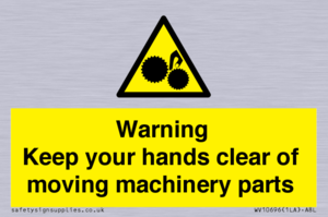 Warning - Keep your hands clear of moving machinery parts